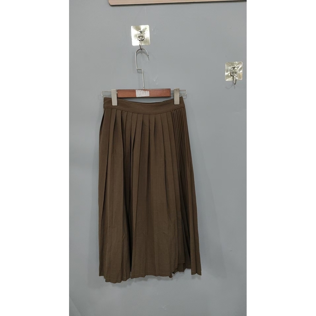 【Montendre】秋冬新款 褶皱百褶裙极简风纯色绿色中长裙女士半身裙