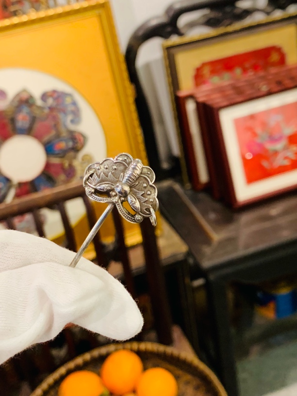 800银银制品 精模老银蝴蝶小簪～发簪古风古典简约