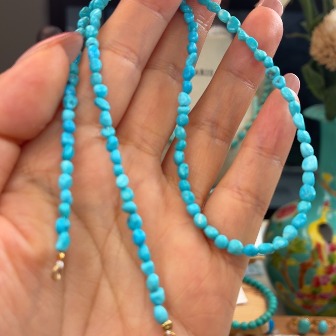 绿松石银S925镀金镶嵌颈饰