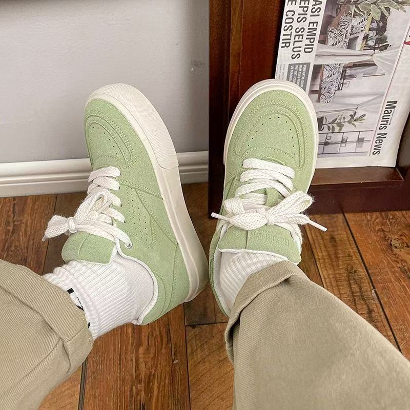 B-9090  绿色大头鞋复古时尚纯色板鞋2025新款前系带休闲鞋女