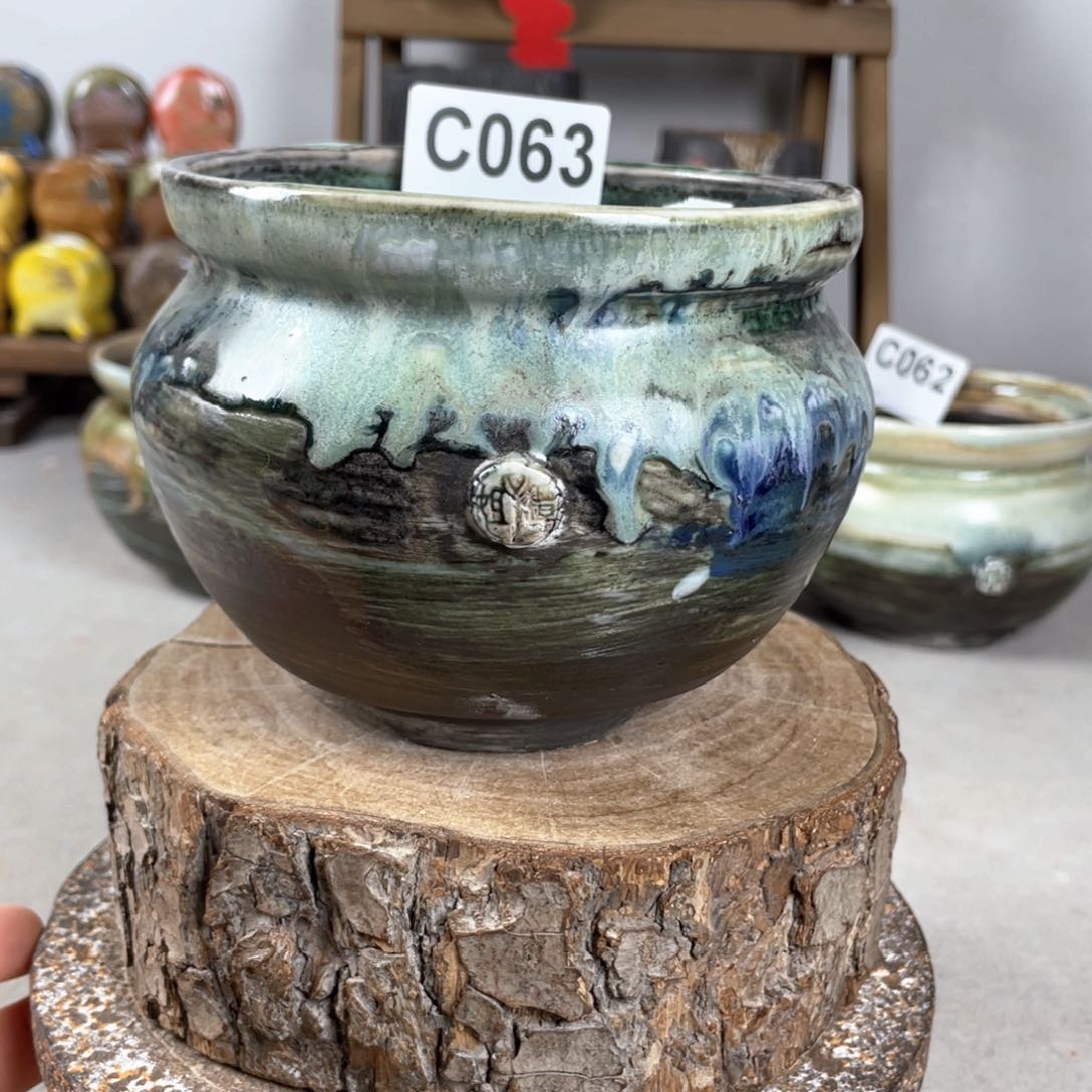 紫砂花盆色釉罐子内口11