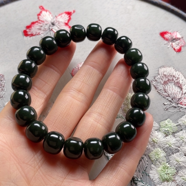 和田玉手串未镶嵌黑沙枣卡9.10老型