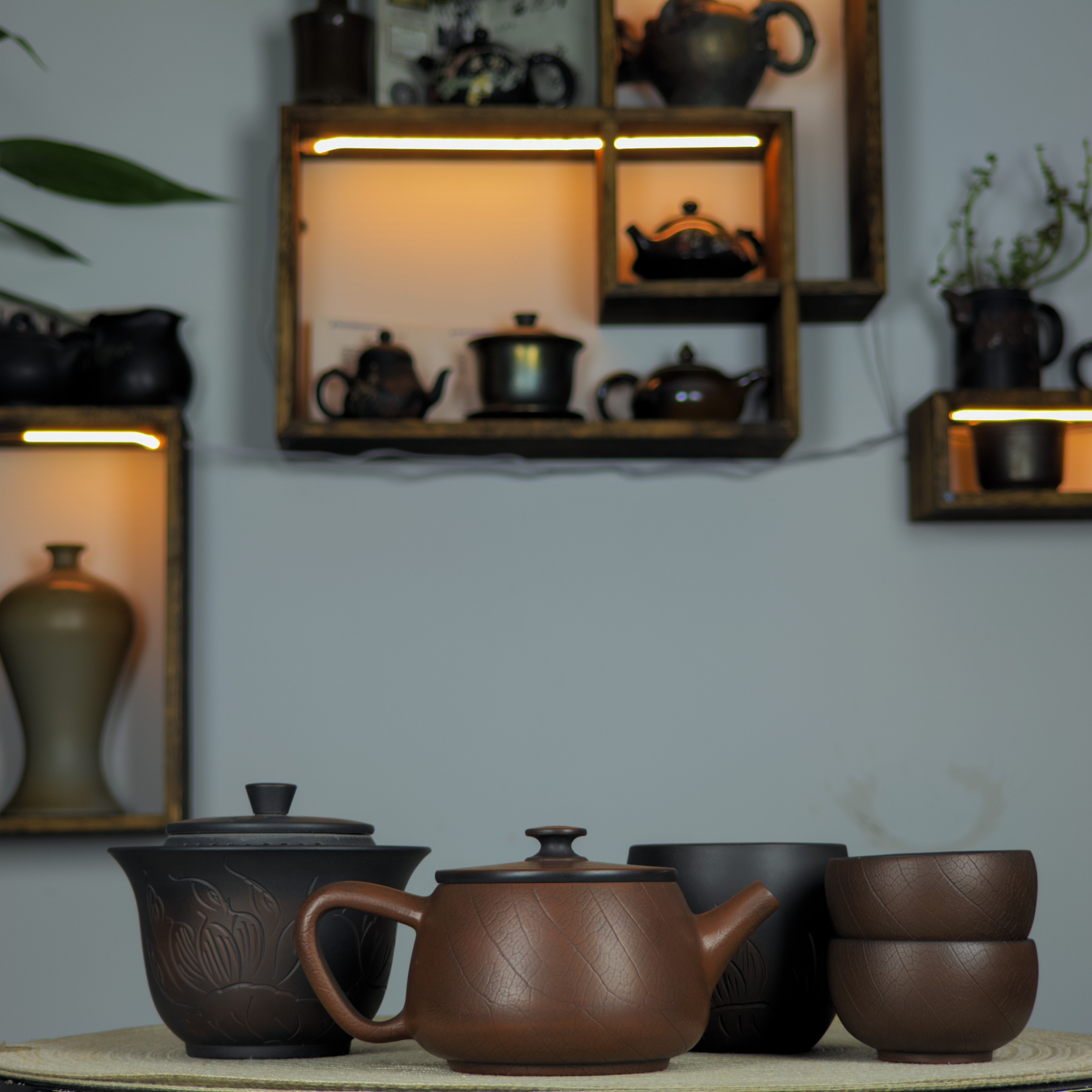 《建水紫陶》全手工叶脉纹汉瓦茶壶《200cc》云南建水紫陶茶具大口壶