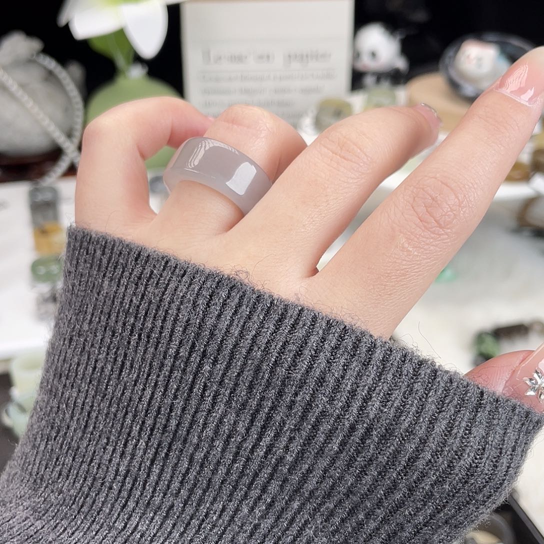 小****和田玉未镶嵌戒指h3烟紫窄直切内径16.6不退换