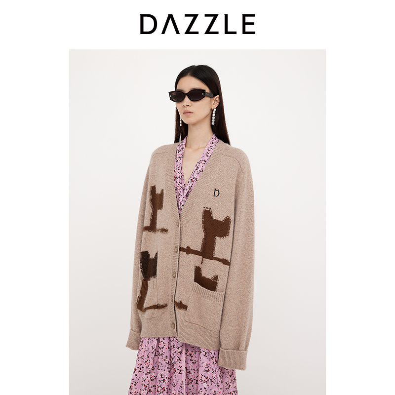 DAZZLE地素 2024冬季新款针织提花开衫2J1E550