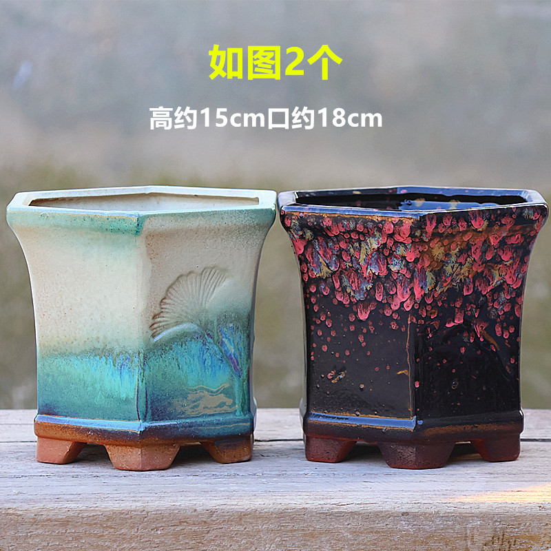 手工粗陶方口陶瓷多肉花盆透气紫砂陶罐大口方盆老桩绿植2432