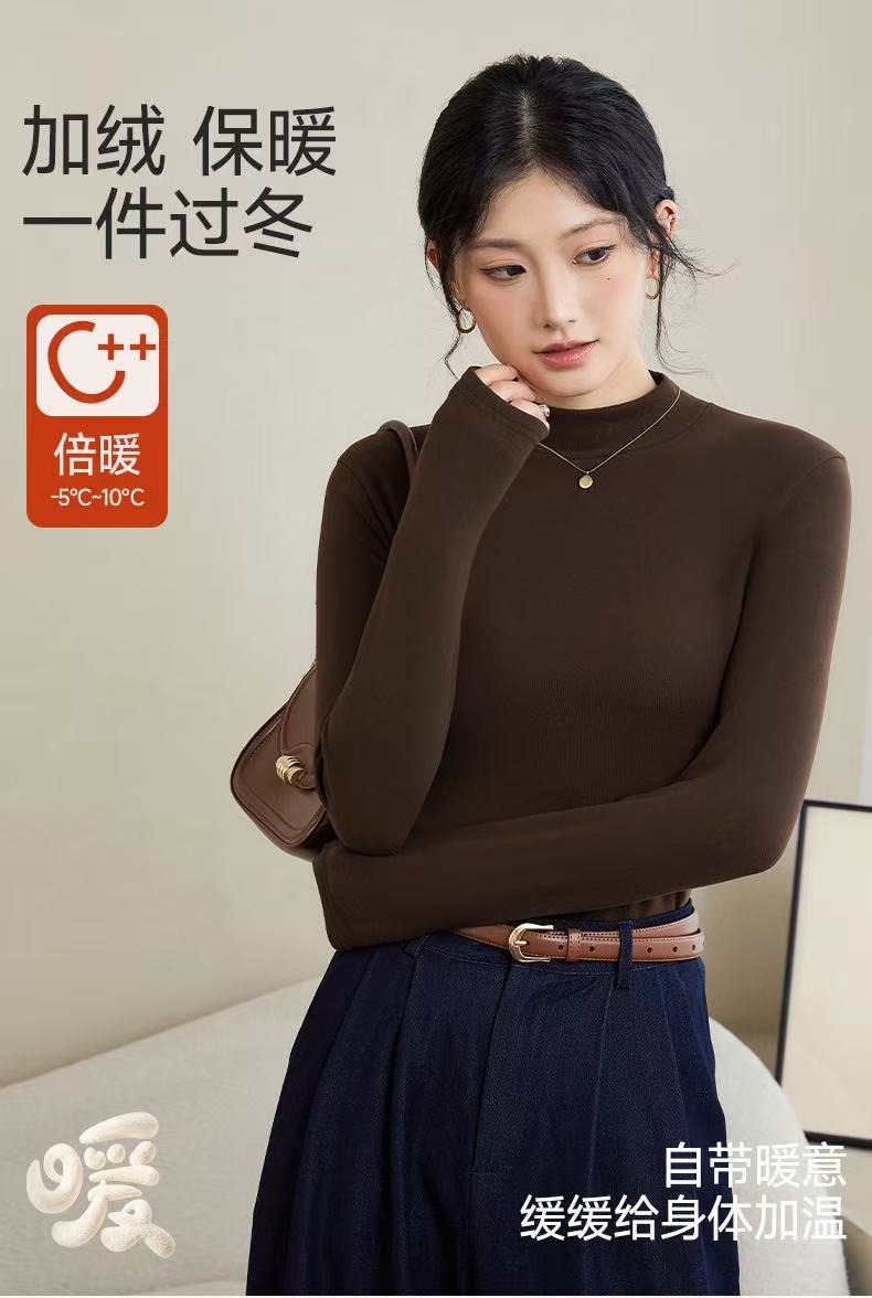 加绒加厚半高领暖肤衣打底衫 25586