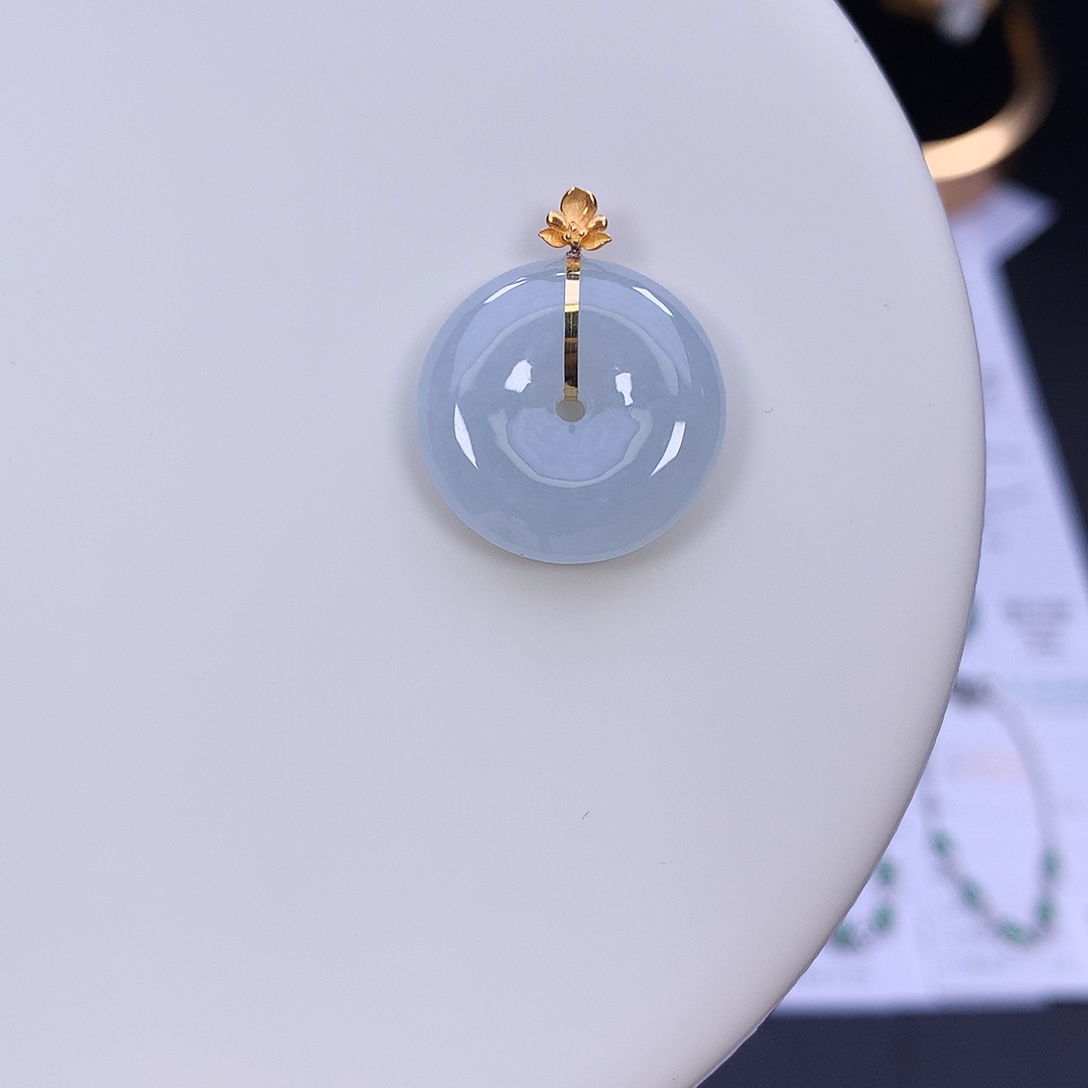 翡翠18K金镶嵌挂件天然缅甸翡翠Ａ货平安扣