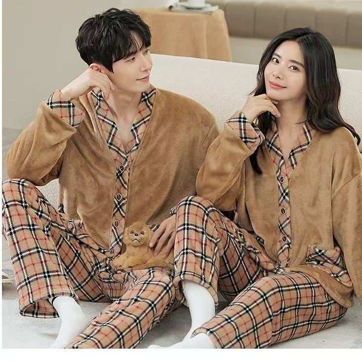 2025新款睡衣秋冬季保暖加绒加厚法兰绒拉链家居服套装040