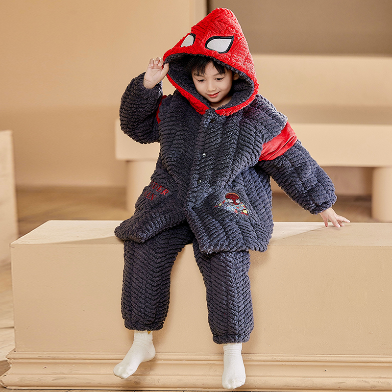 2025年新款儿童冬季童装秋冬季加厚加绒三层夹棉家居服套装