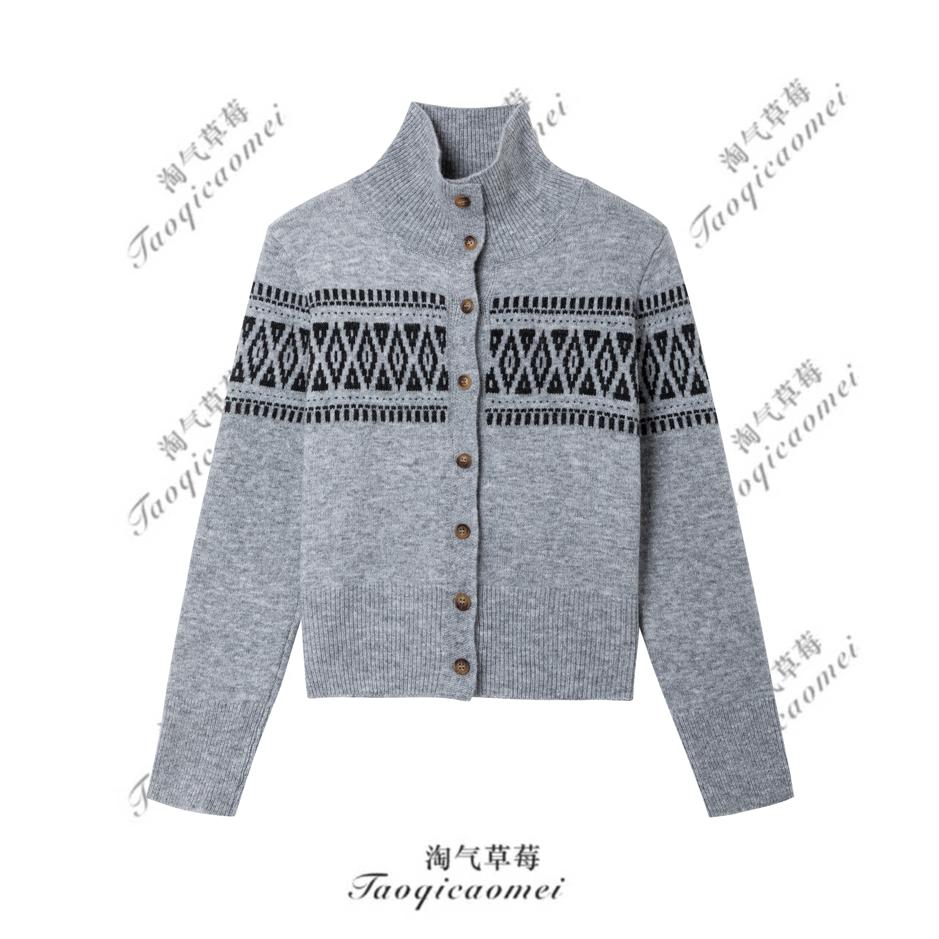 Taoqicaomei · 费尔岛开衫高领毛衣女秋冬针织衫外套可翻领
