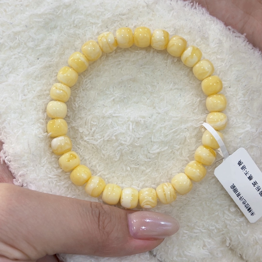 蜜蜡手链未镶嵌小*?8m白妖花老型手串