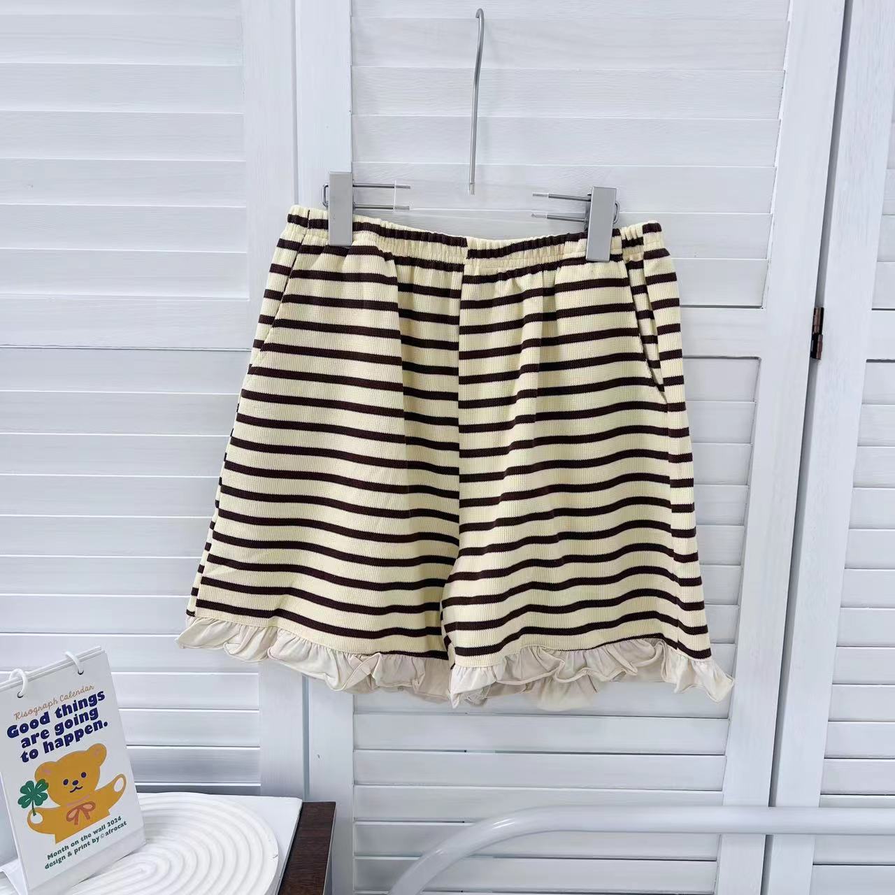 成人女士2025夏季新款家居百搭条纹短裤亲子B3631