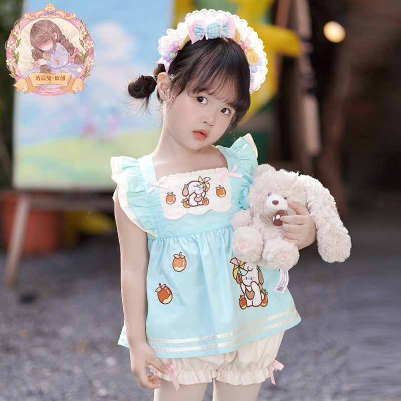 清晨兔原创设计女童风车小狗两件套装