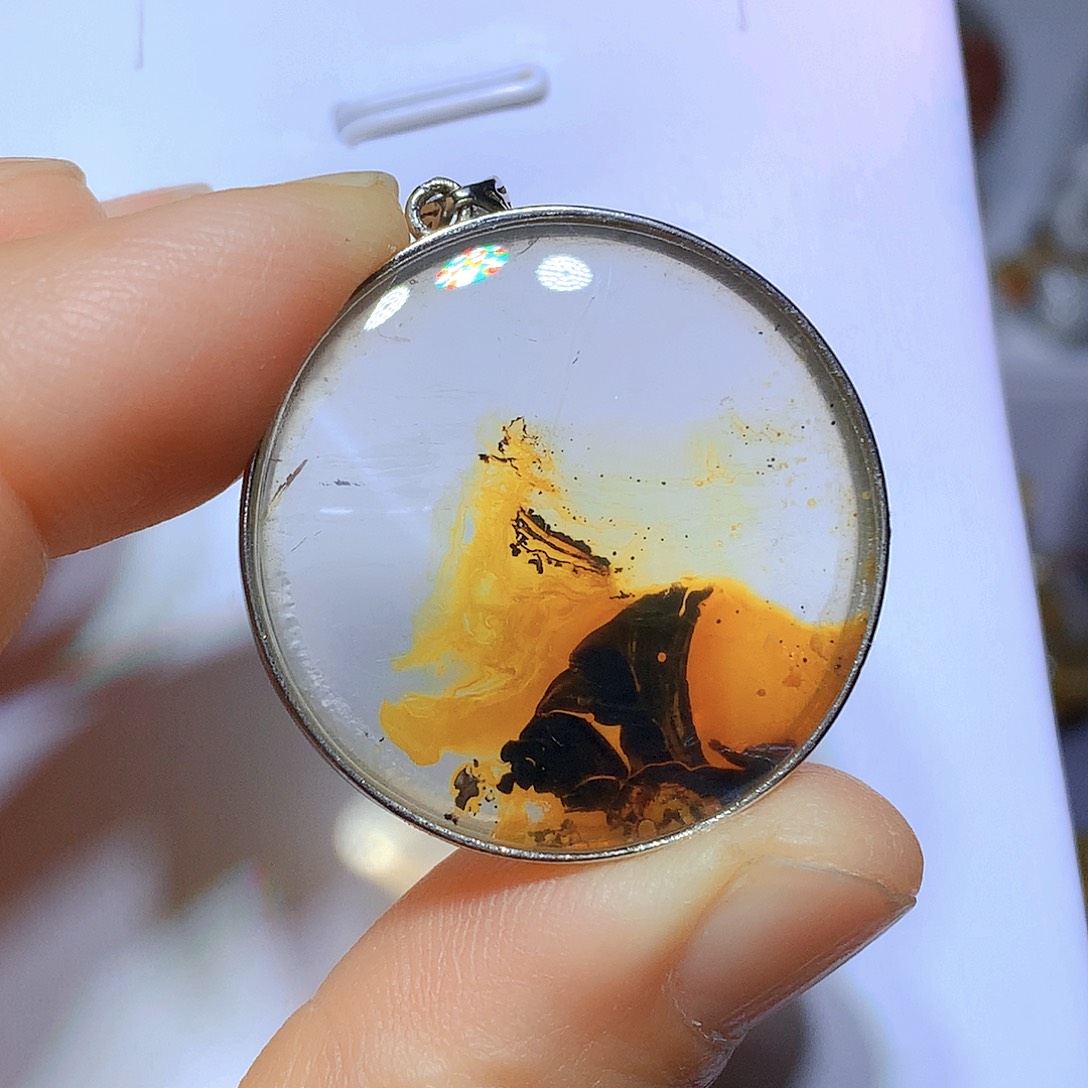 水晶吊坠银S925镶嵌天然水晶