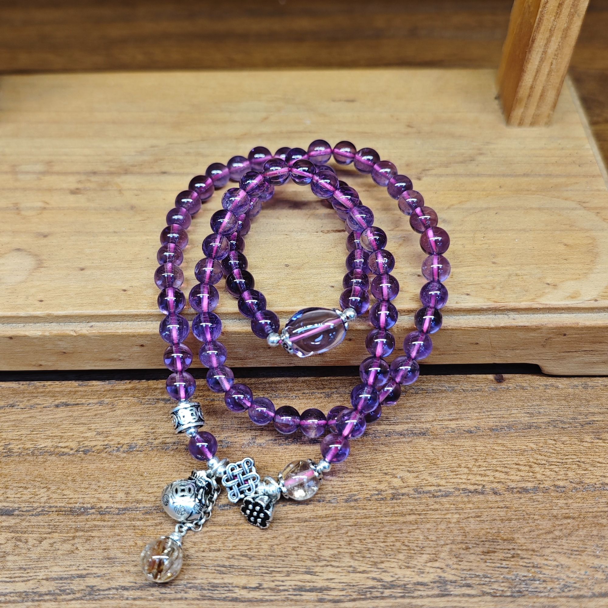 【老银坊】s925银紫晶莲蓬钱袋手串 0035624