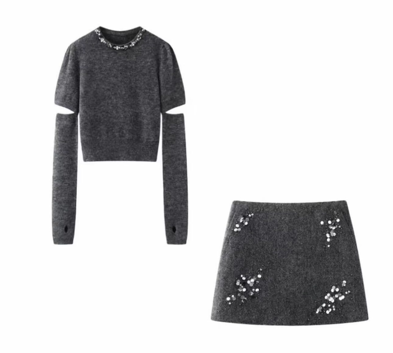 2025冬款烫钻圆领可拆卸袖套打底针织衫毛衣上衣女4154