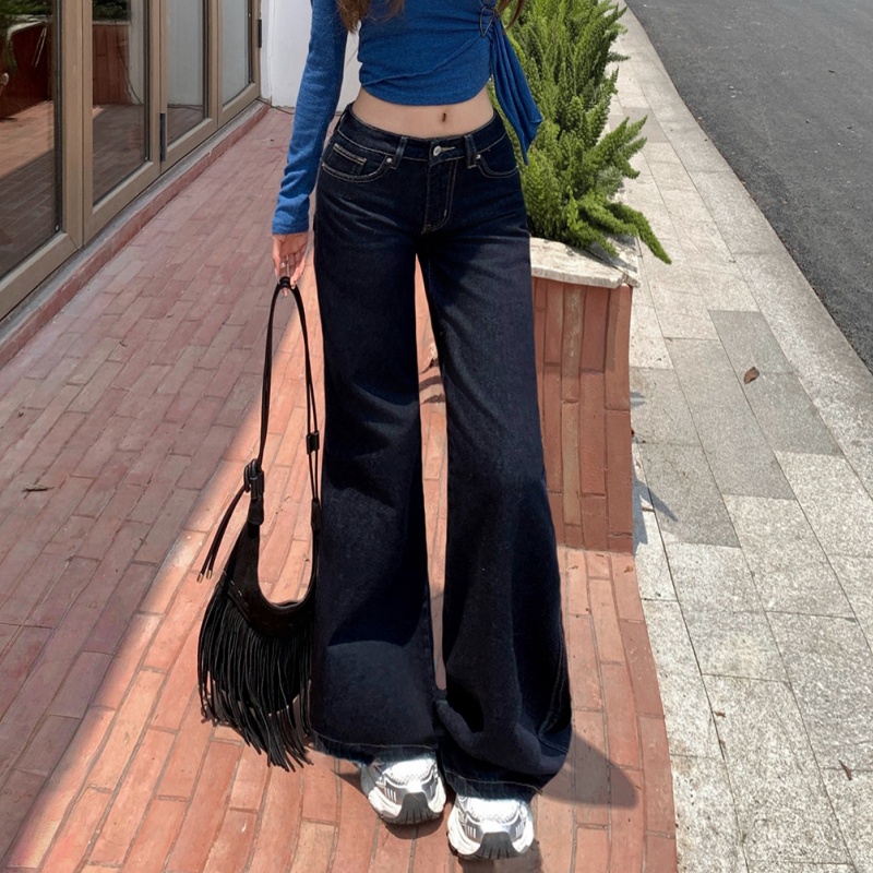 POYZ秋冬显瘦百搭垂感拖地牛仔裤美式复古低腰宽松微喇裤