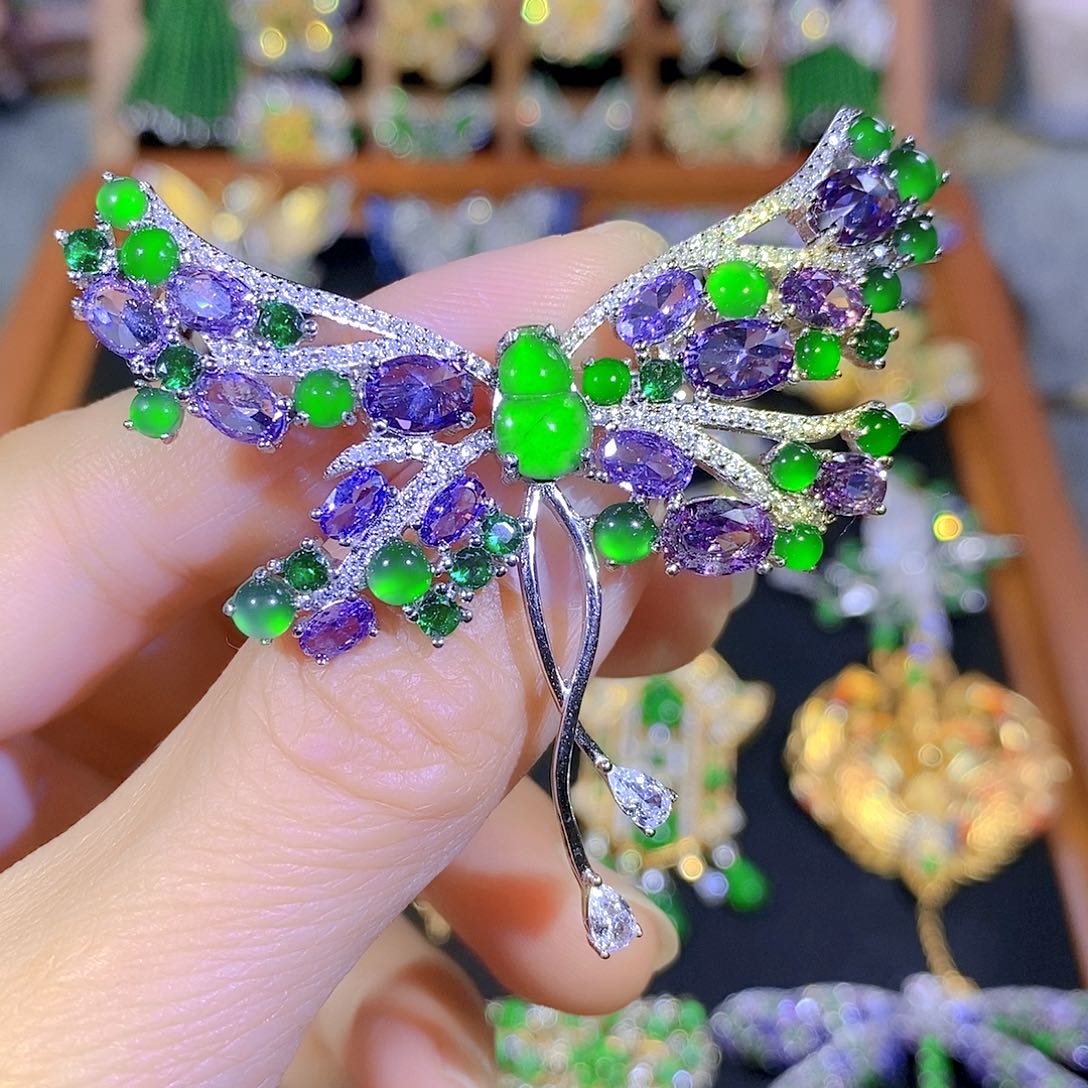 吊坠(不含链)银S925镶嵌翡翠