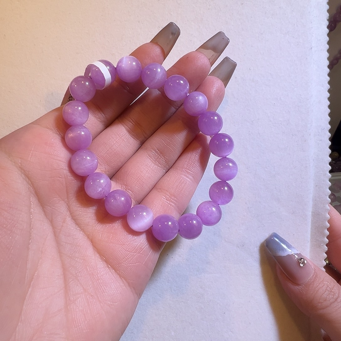 耳钉未镶嵌锂辉石10咪A+级别冰糯猫眼紫锂辉手串