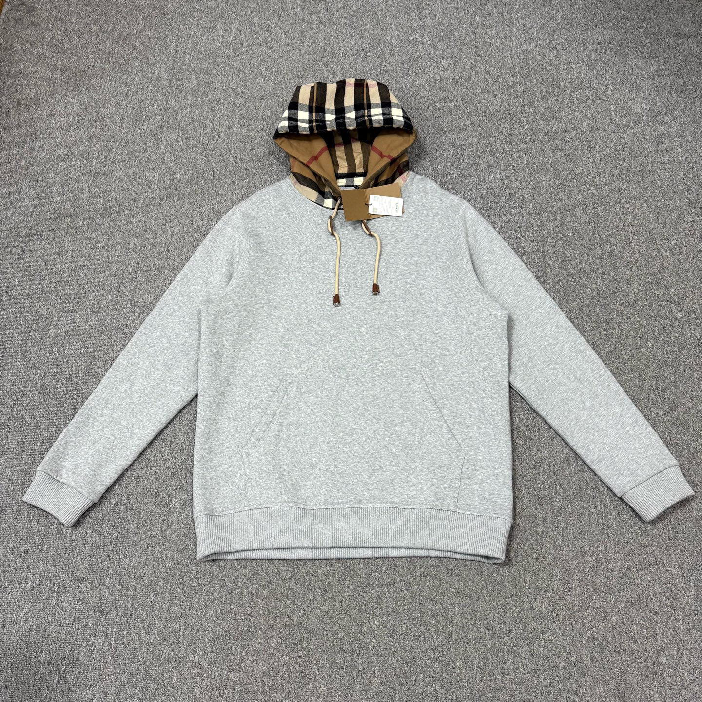 未使用 BURBERRY/博柏利 18676411灰色格纹连帽套头长袖卫衣L/S码