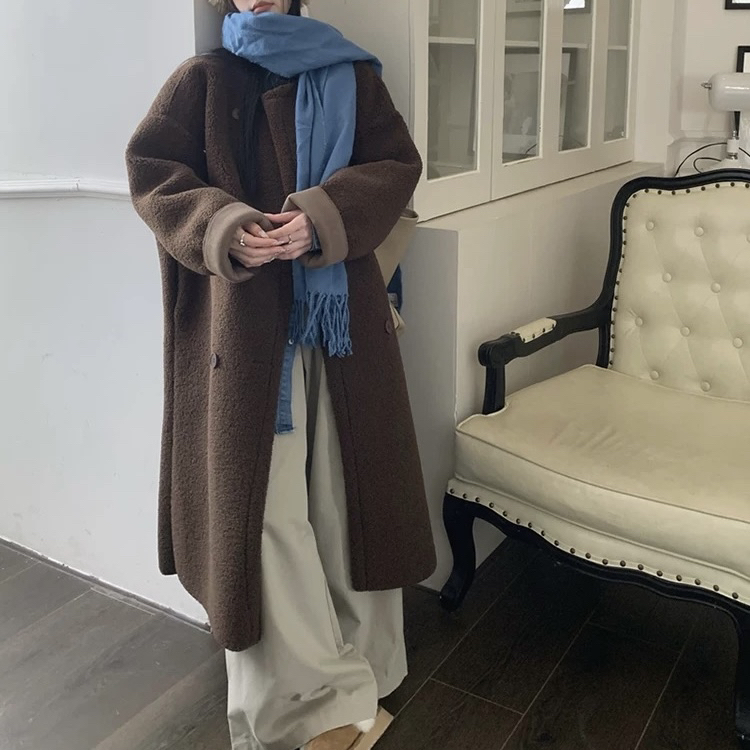 328 【毛毛一体】慵懒风宽松中长款韩版保暖大衣（G030）