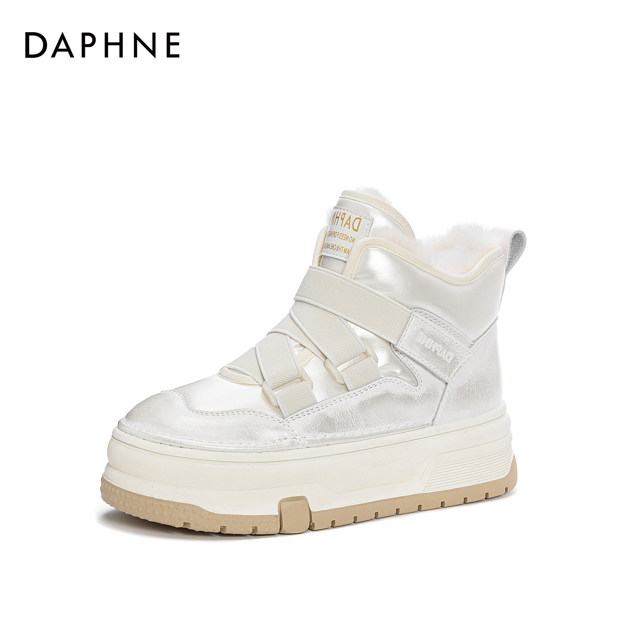 达芙妮2025冬季时尚新款系带百搭棉靴女加绒加厚高帮休闲鞋松糕鞋