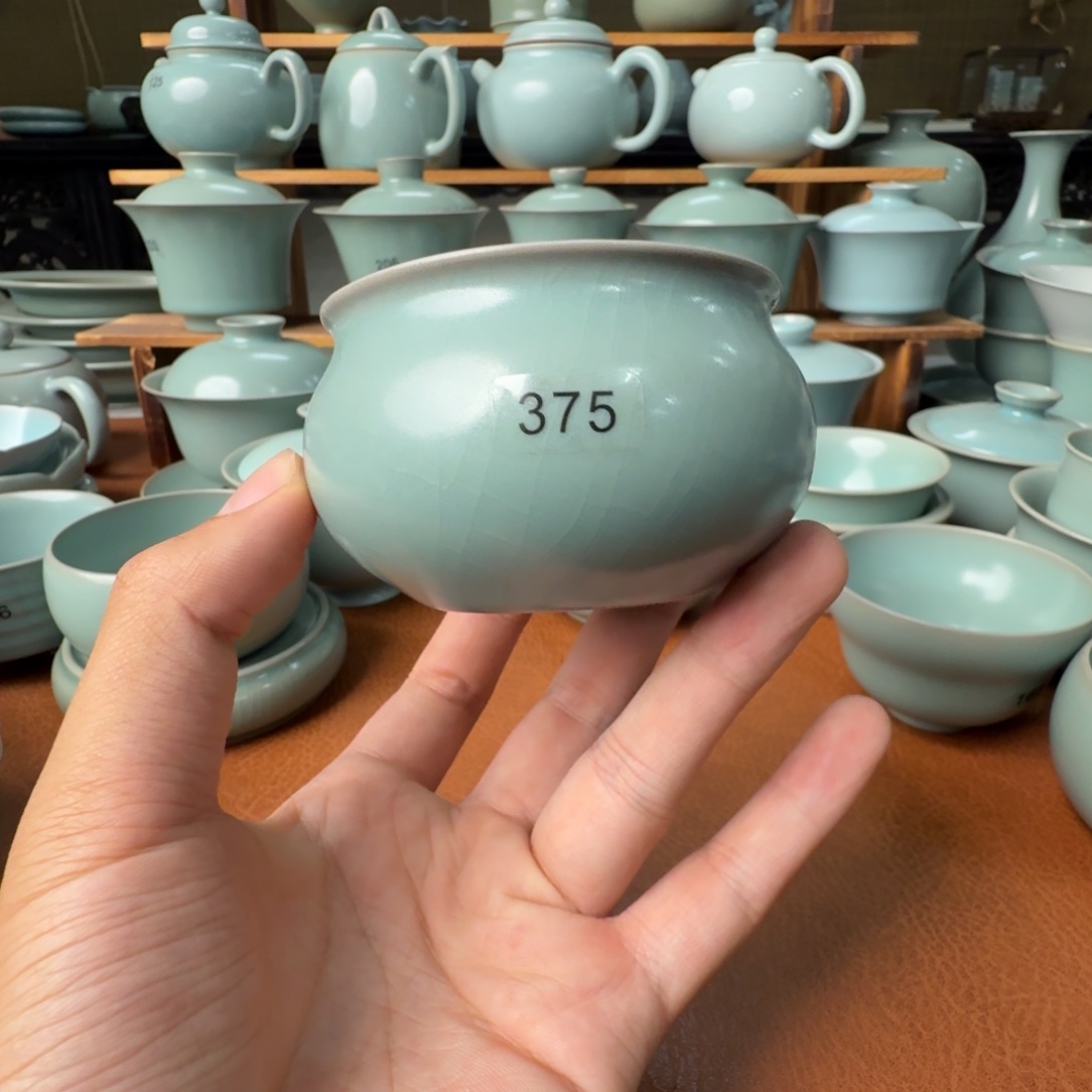 陶摆件375号微瑕仿古青绿风水缸杯150cc