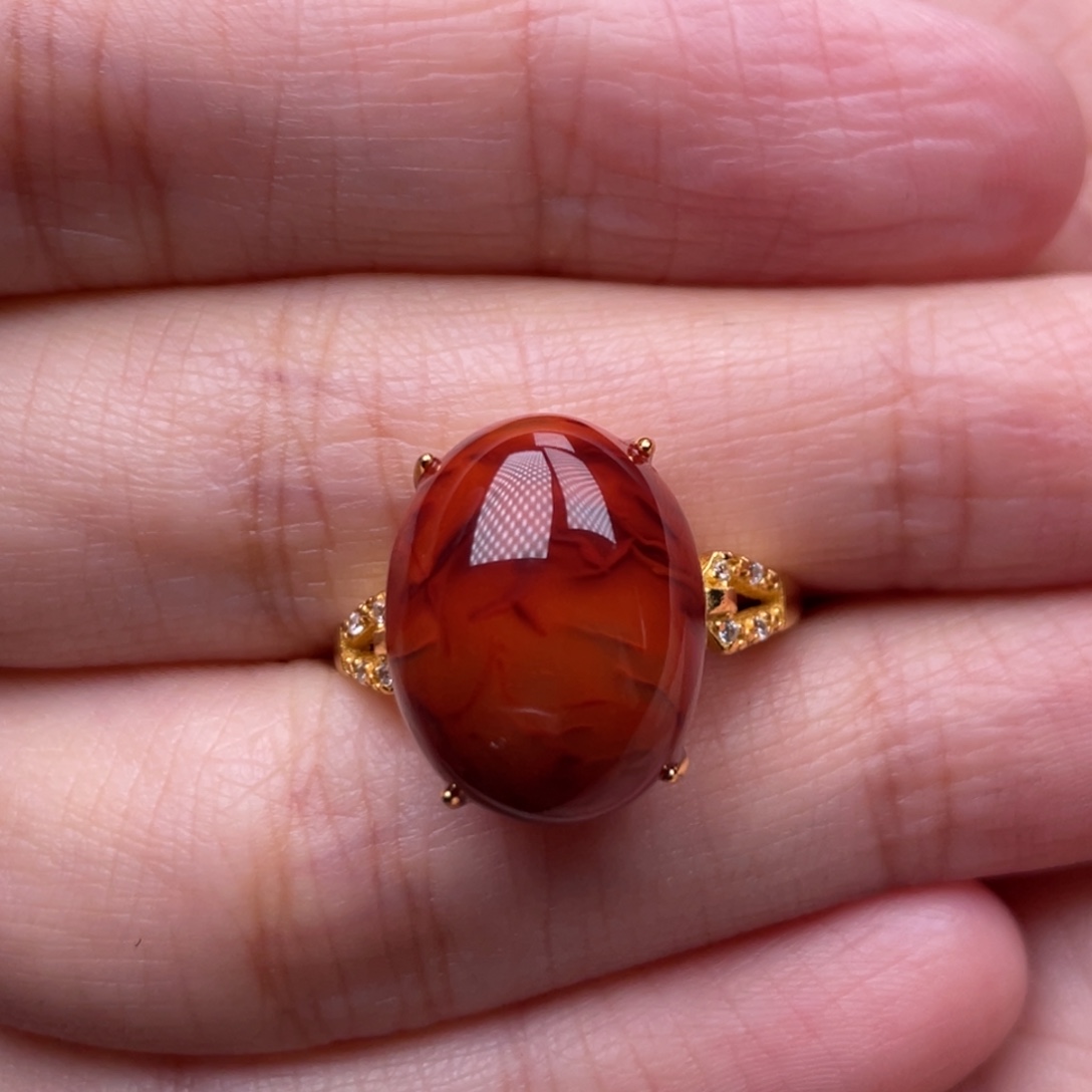 v***n南红玛瑙银S925镶嵌珠宝奇石女戒