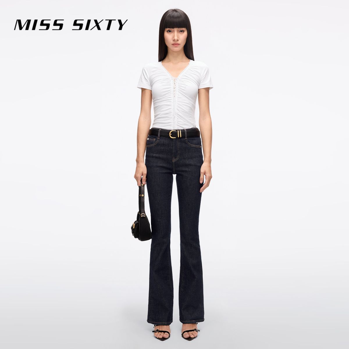 MissSixty2025夏季高腰原色牛仔裤女修身显瘦微喇牛仔裤喇叭裤