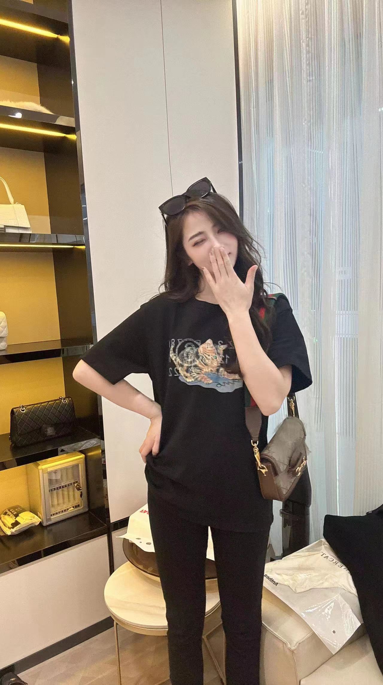 2025春夏新款数字小猫印花短袖体恤D2012