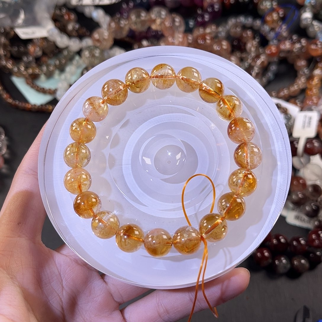 烟晶手链银S925镶嵌暴力黄塔10mm