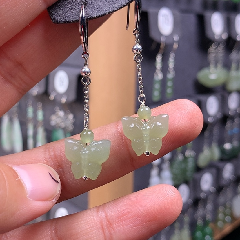 【闪购商品】和田玉耳饰银S925镶嵌