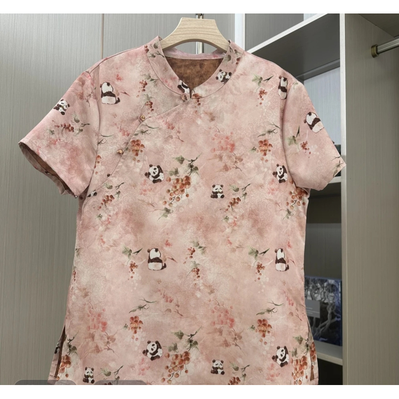 3368款（粉色熊猫）时尚洋气女士短袖衬衫
