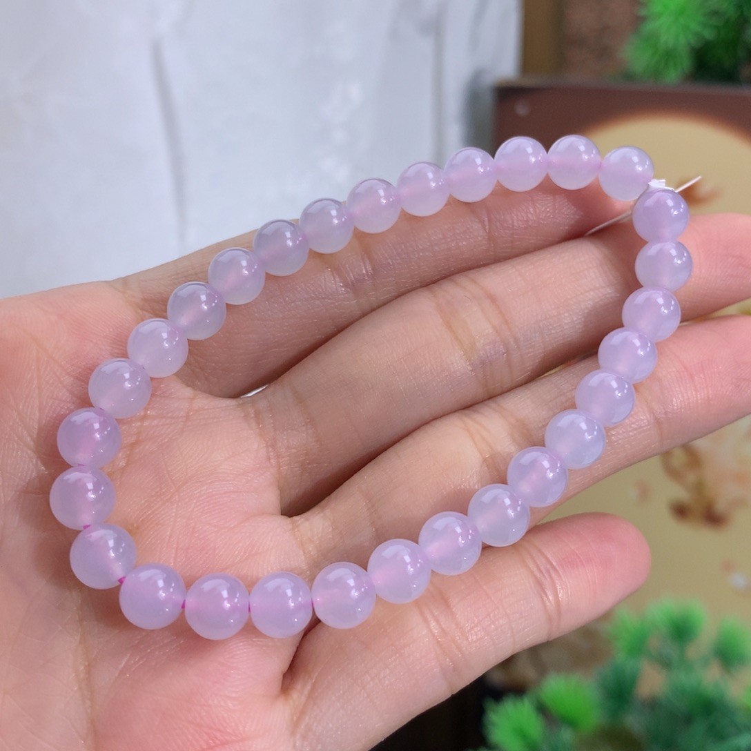翡翠未镶嵌手串卡6冰胶淡淡粉紫手串