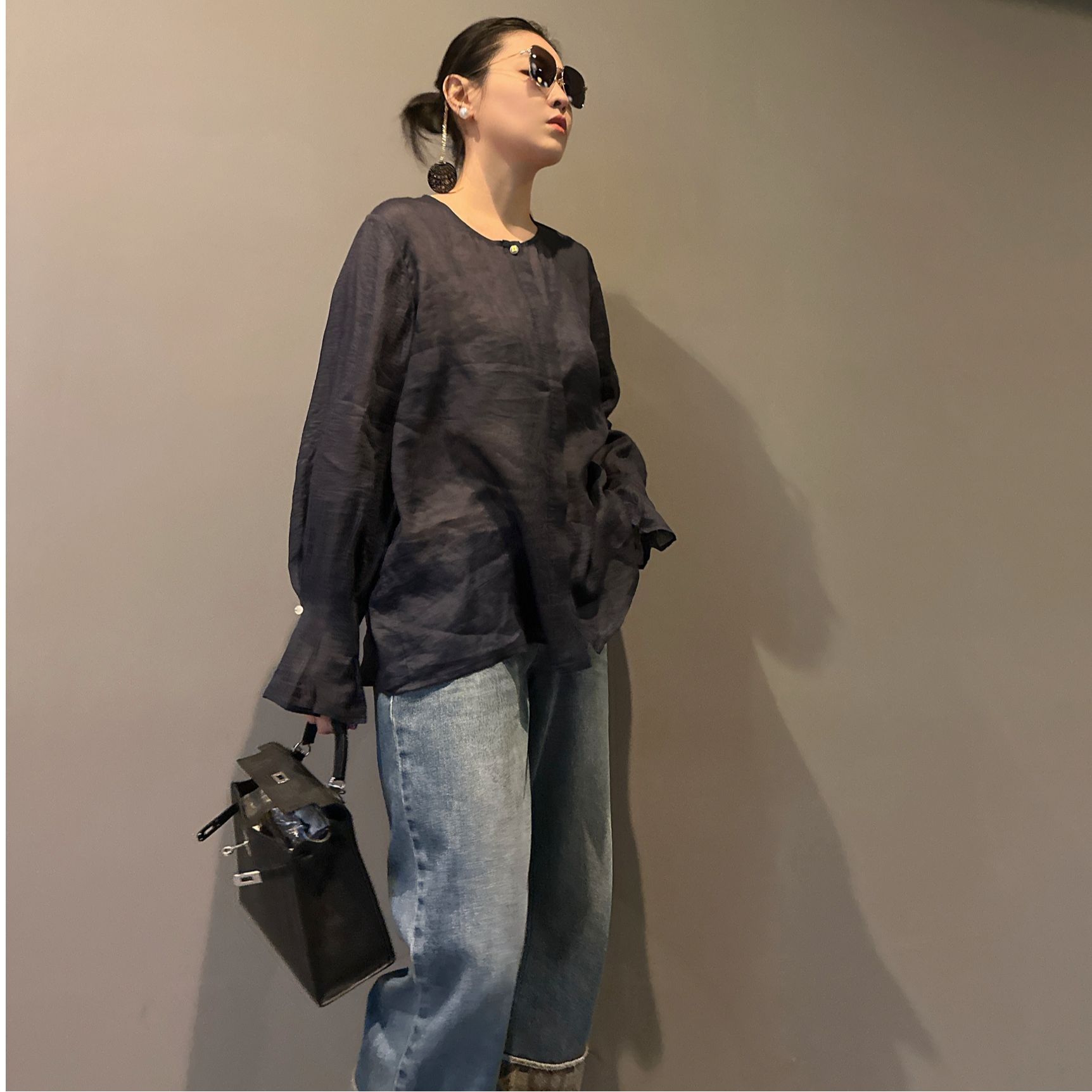 FL 3057｛轻烟｝宽松版型原创设计时尚百搭休闲显瘦新款衬衫