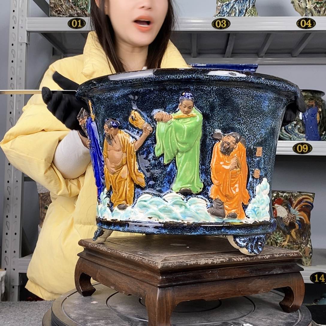 红陶心**香石湾盆石湾盆