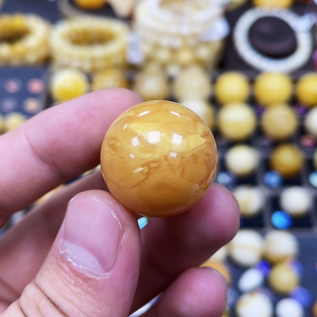 蜜蜡珠宝奇石未镶嵌23.0+mm橘紅氧化款｜圆珠·段掌柜