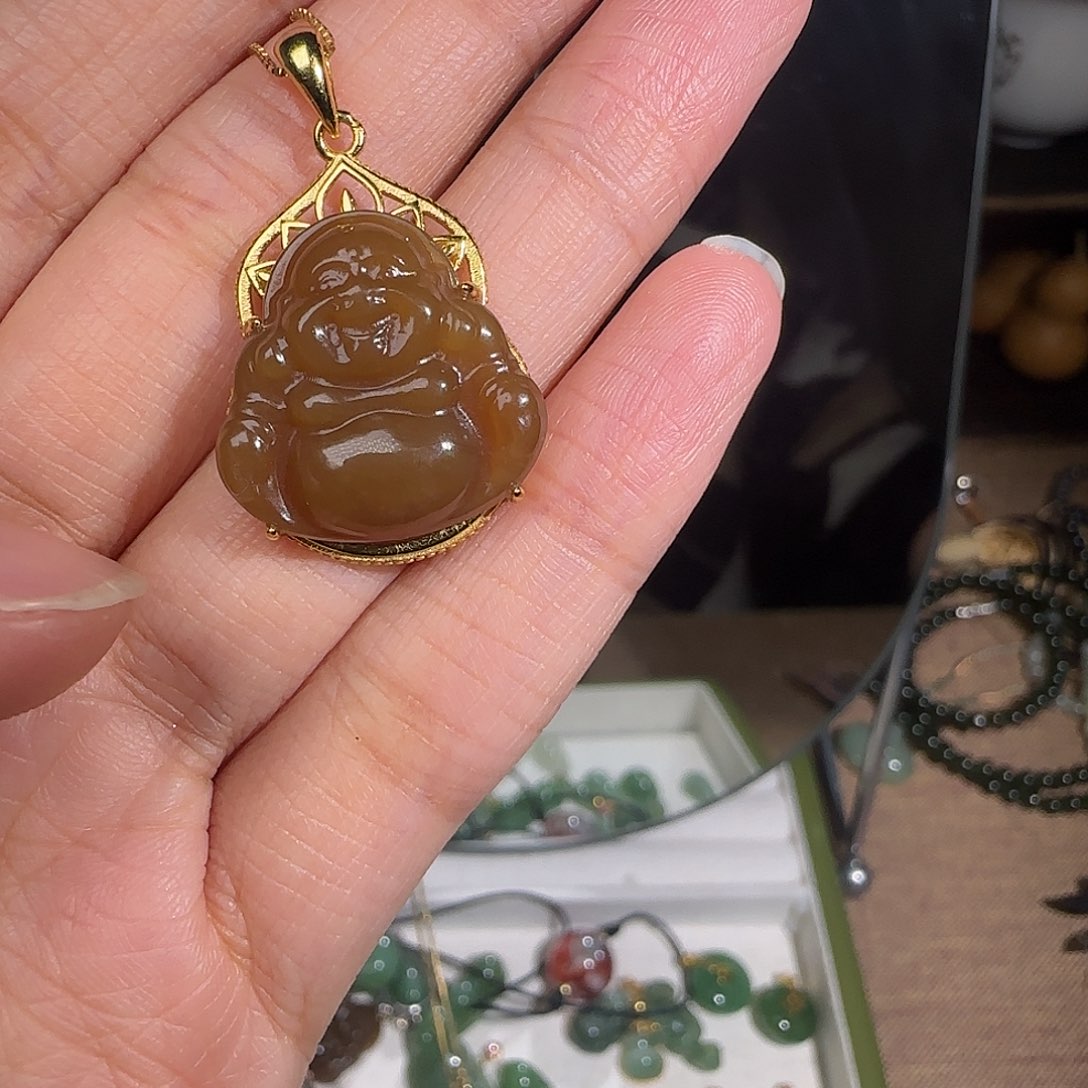 和田玉颈饰银S925镶嵌