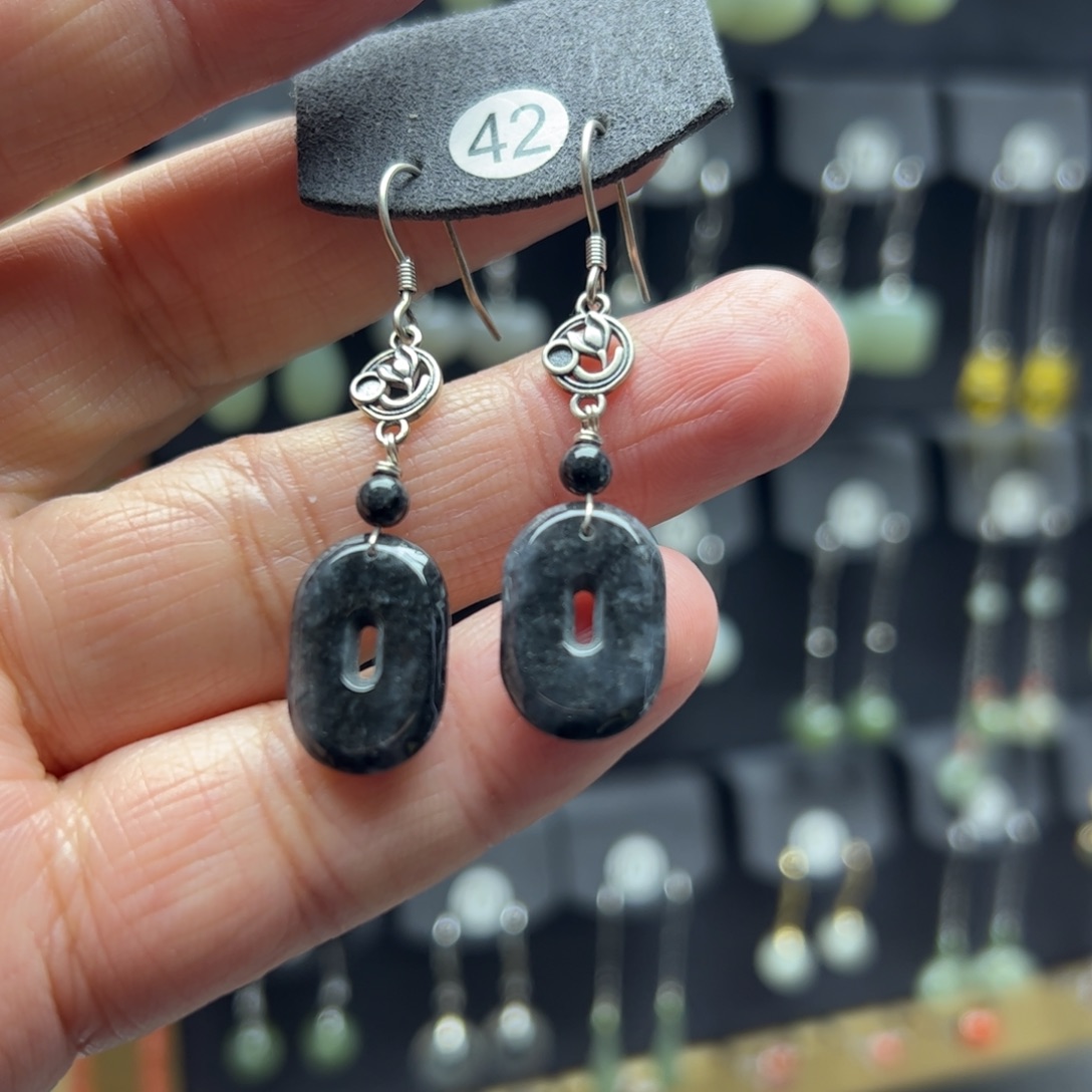 翡翠银S925镶嵌耳饰