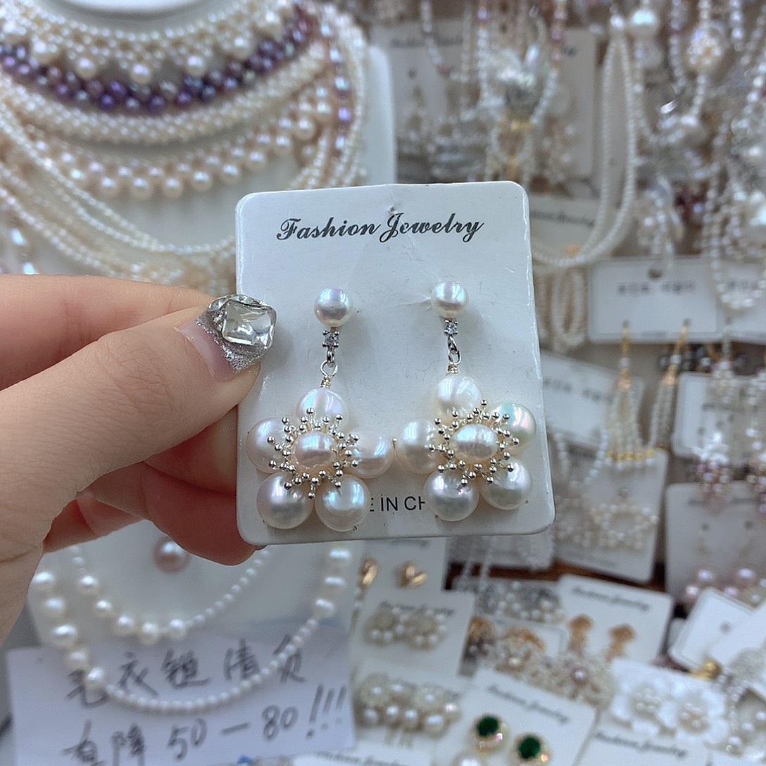 耳饰银S925镶嵌淡水珍珠