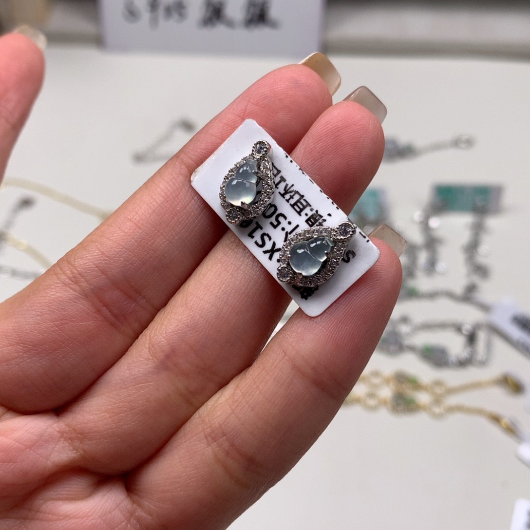 翡翠银S925镶嵌颈饰耳钉