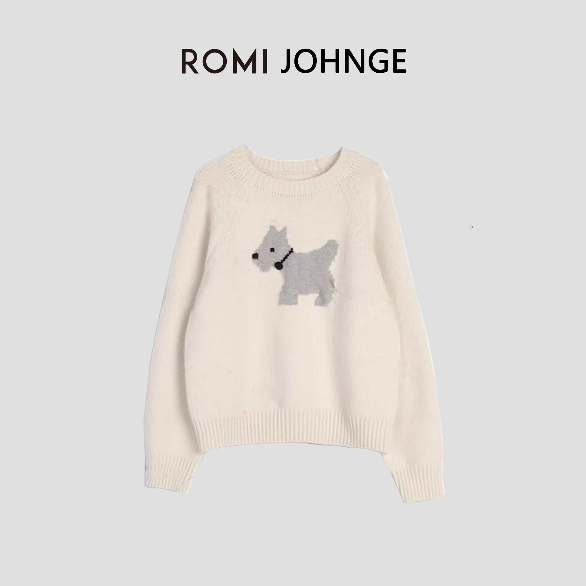 【ROMI JOHNGE】绵羊毛减龄卡通小狗加厚宽松圆领秋冬内搭针织衫