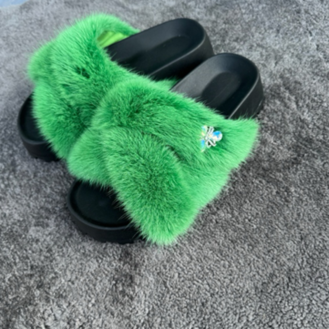 新水貂水钻款中跟(3-5cm)四季毛拖外穿凉鞋女士女鞋一字拖