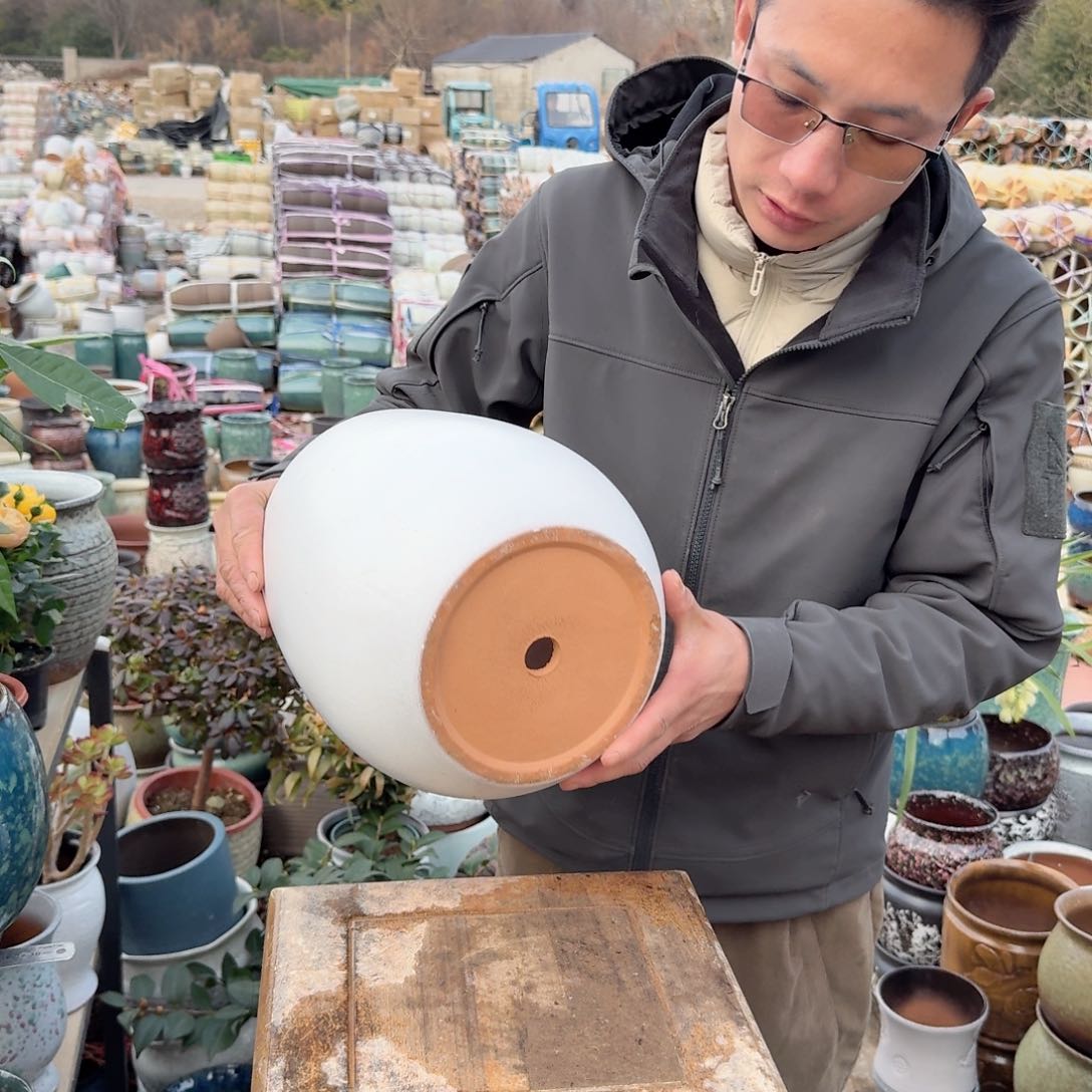 紫砂花盆口21高28.5（一个蛋壳白色大号
