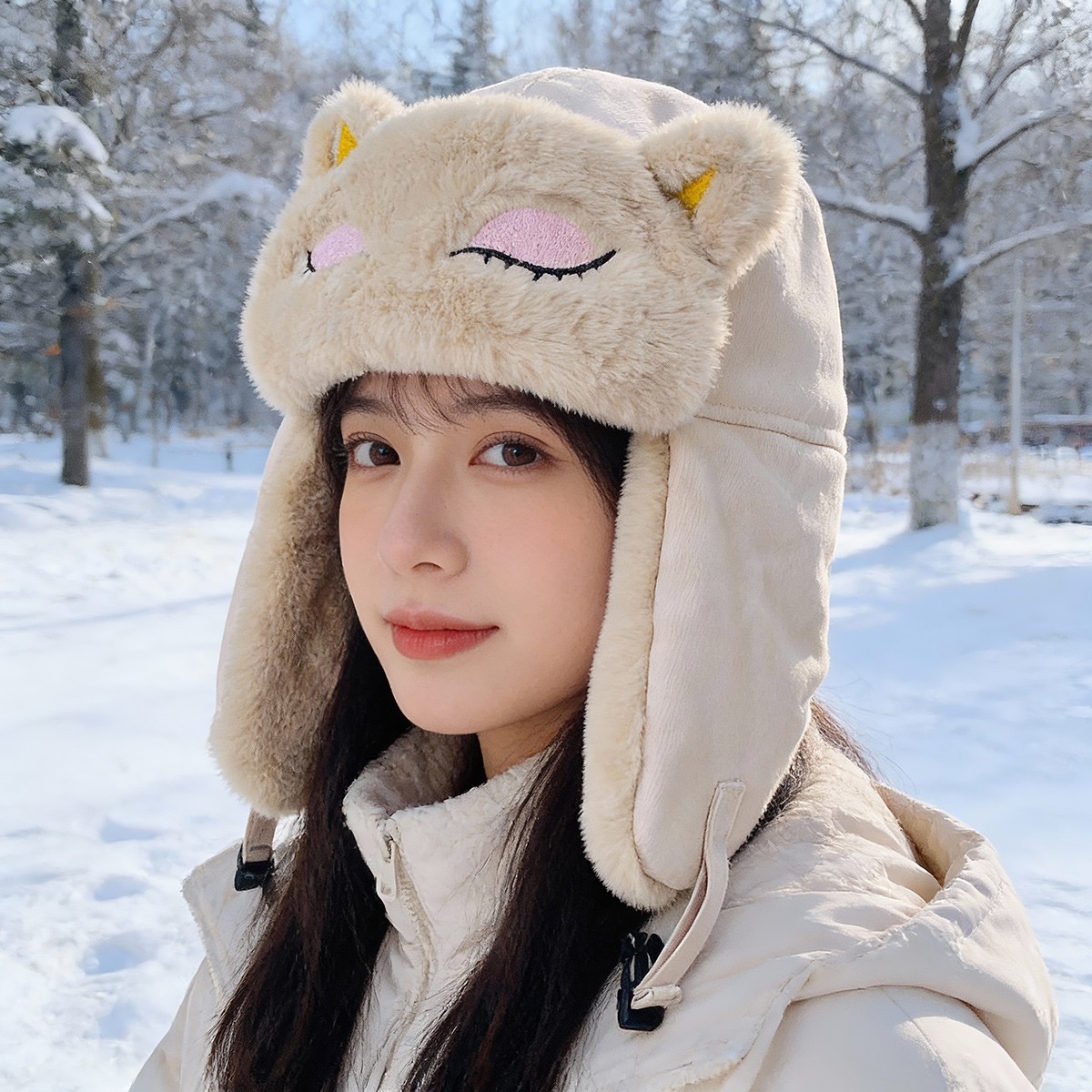 雷锋帽子女款骑电动车冬季女士儿童冬款防风防寒护耳加绒保暖神器