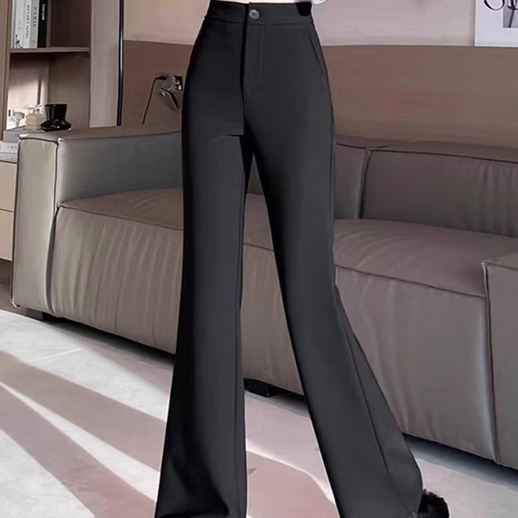 女士黑色西装微喇裤高腰显瘦垂感弹力休闲喇叭裤适合秋冬