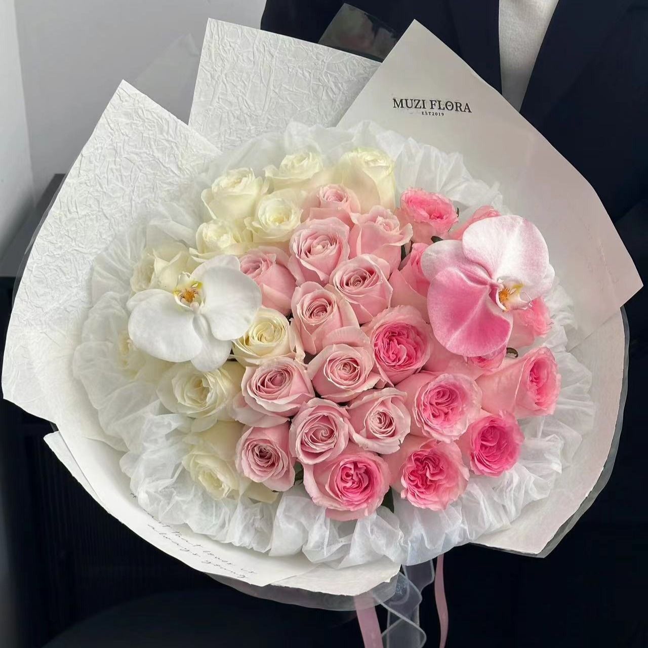 【想见你】33朵粉玫瑰洛神玫瑰白玫瑰混搭压纹纸网红款花束送女友送闺蜜生日鲜花花店送花上门
