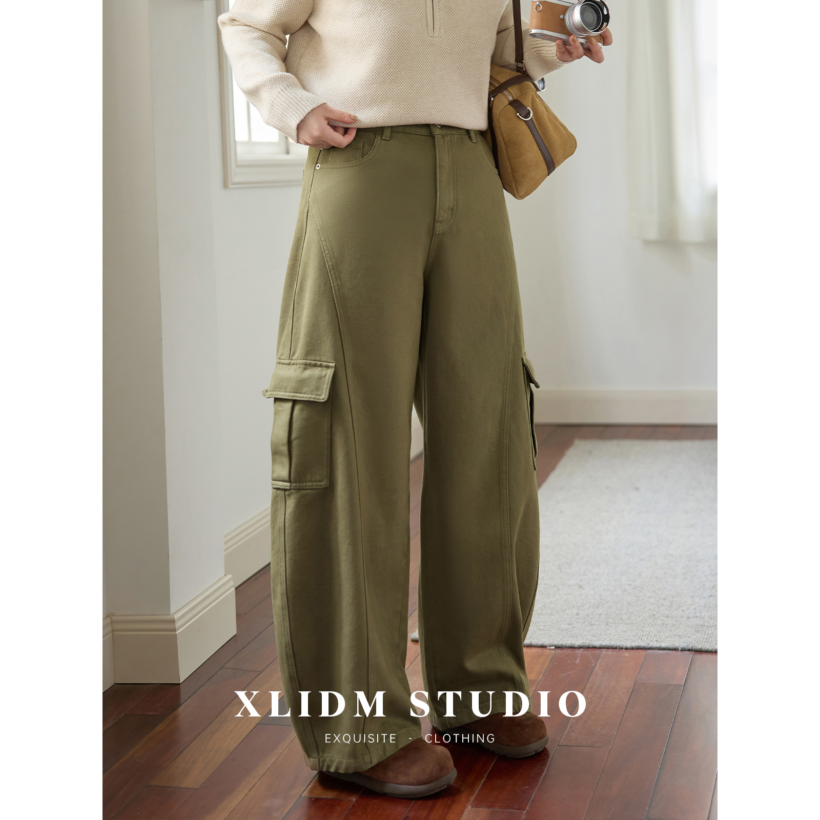 【清仓】小俪大码自研改良工装植绒藏遮胯肉牛仔气球裤DD3P221166