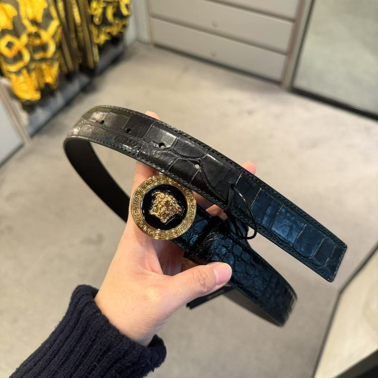 全新未使用 VERSACE/范思哲 范思哲男士休闲鳄鱼纹皮带宽3厘米